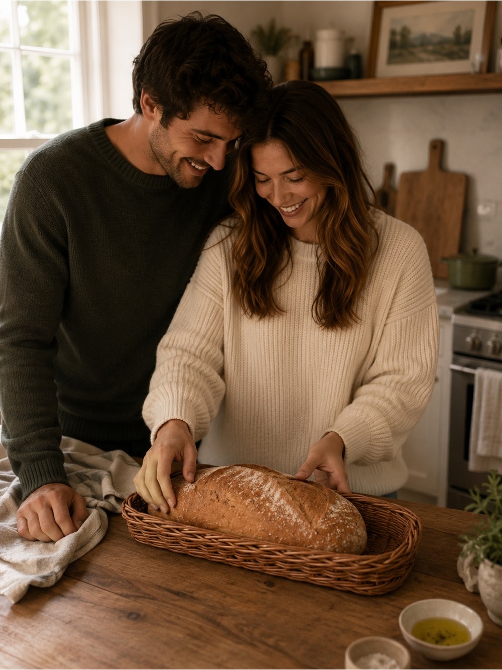 Woven Rattan Bread Basket - Brown